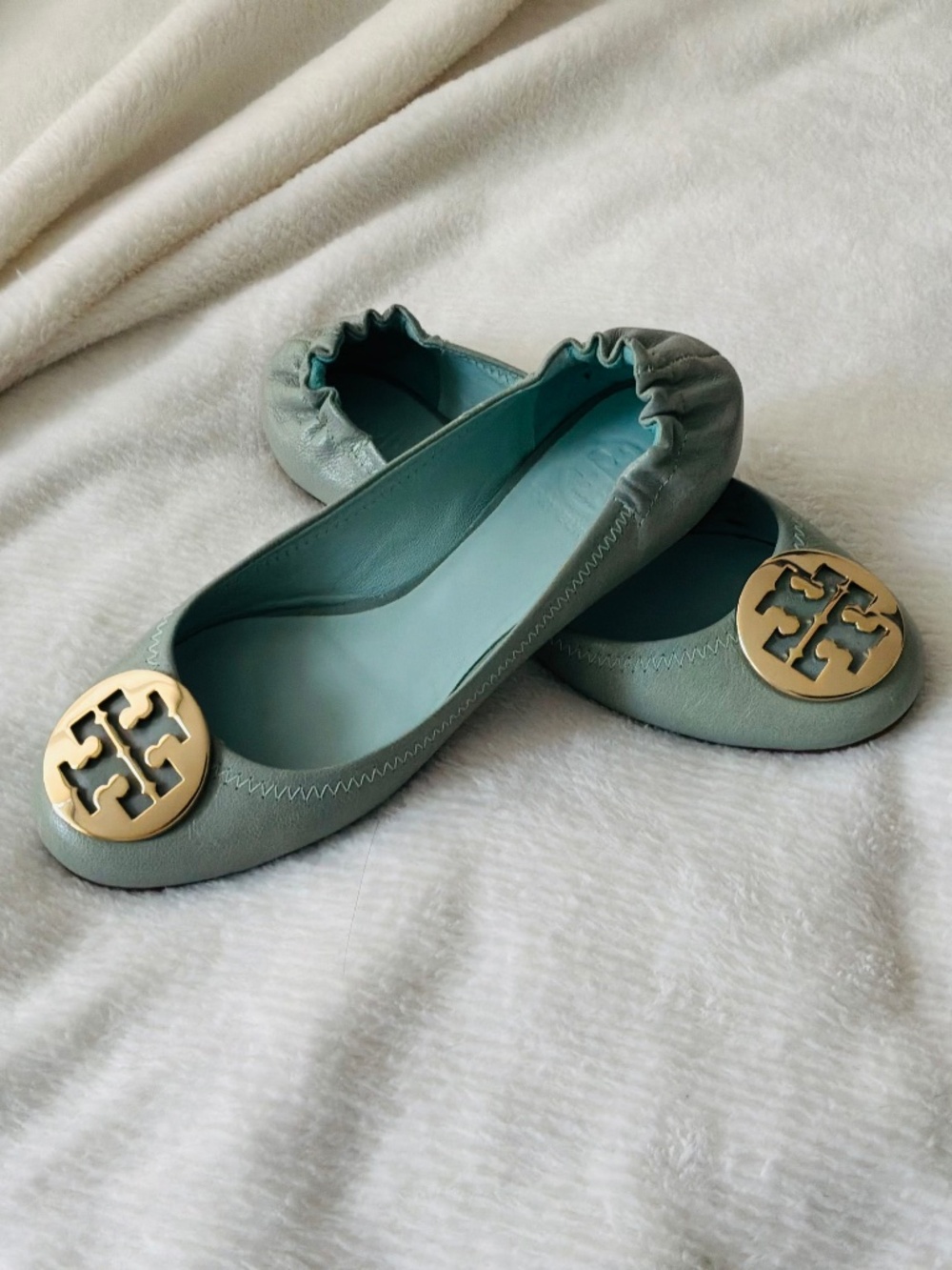 Tory Burch Claire Leather Ballet Flats - Rare Mint Pastel - Size 6 - 6.5